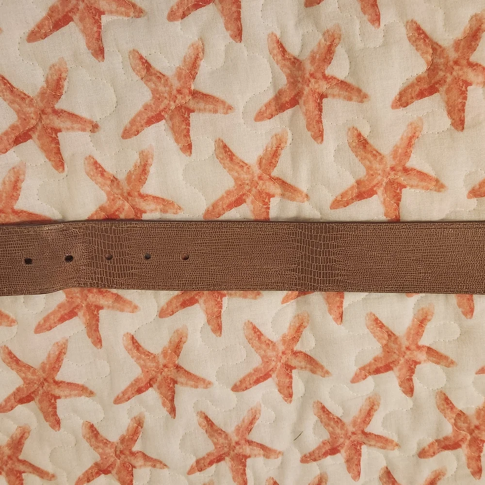 Light Brown Leather Textured Belt with Silver Buckle - Picture 4 of 8